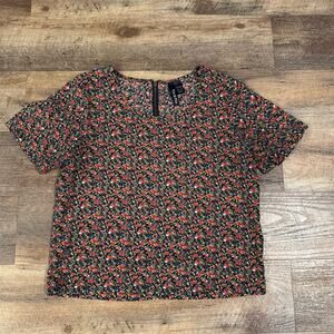 Ditzy Floral Blouse Y2K Back 1/4 Zipper M Fairy Preppy Boxy Roses Dark Romantic